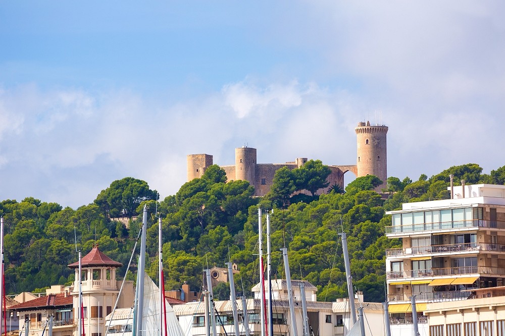 Palma de Majorca skyline with Bellver castle in Mallorca